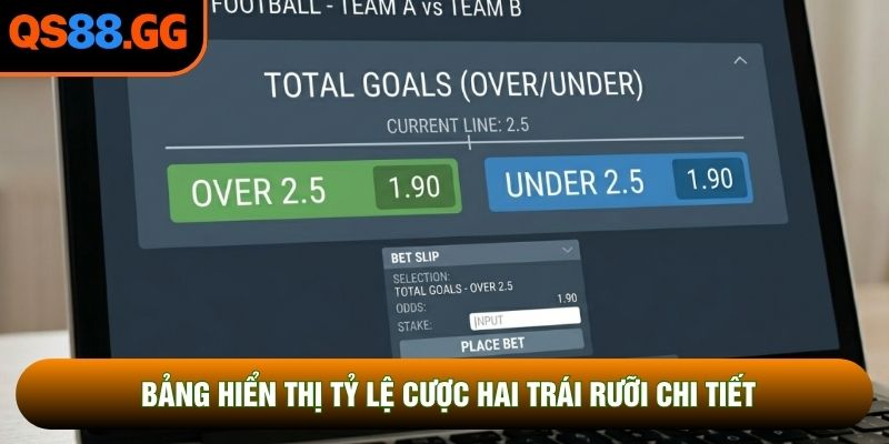 Bảng hiển thị tỷ lệ cược hai trái rưỡi chi tiết